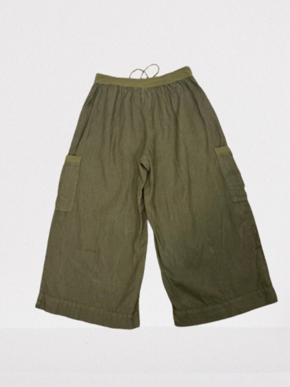 FLAX Women's Linen Cropped Wide Leg Drawstring Pants Size M Olive Green - Picture 5 of 8